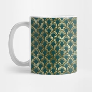 Teal and Gold Vintage Art Deco Ringed Scales Pattern Mug